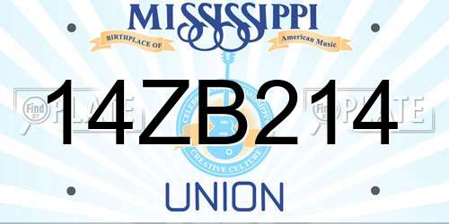 14ZB214 Mississippi License Plate