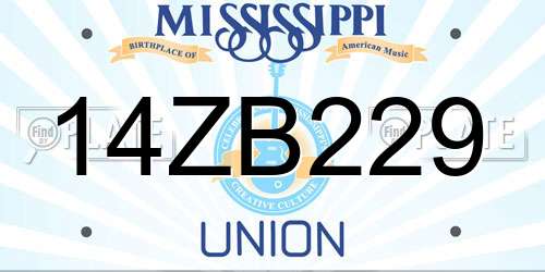14ZB229 Mississippi License Plate