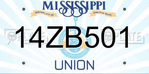 14ZB501 Mississippi License Plate