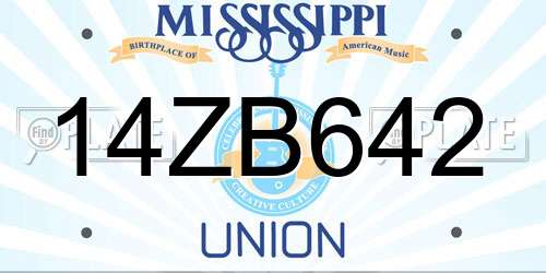 14ZB642 Mississippi License Plate