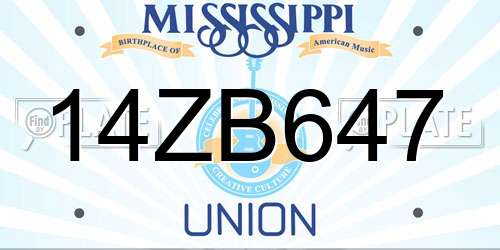 14ZB647 Mississippi License Plate
