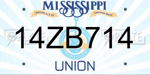 14ZB714 Mississippi License Plate