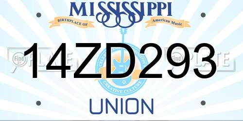 14ZD293 Mississippi License Plate
