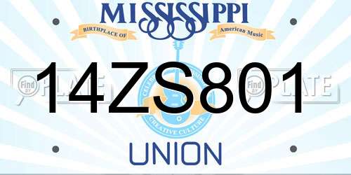 14ZS801 Mississippi License Plate