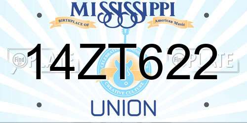 14ZT622 Mississippi License Plate