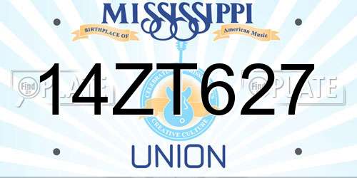 14ZT627 Mississippi License Plate
