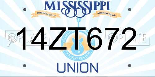 14ZT672 Mississippi License Plate