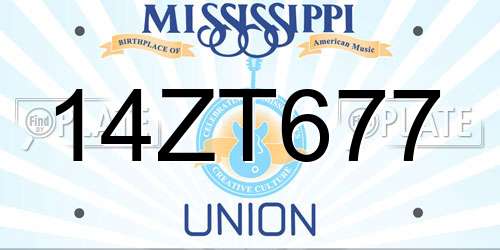 14ZT677 Mississippi License Plate