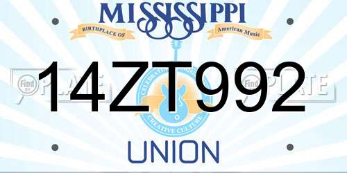 14ZT992 Mississippi License Plate