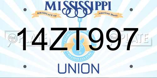 14ZT997 Mississippi License Plate