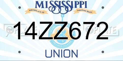 14ZZ672 Mississippi License Plate