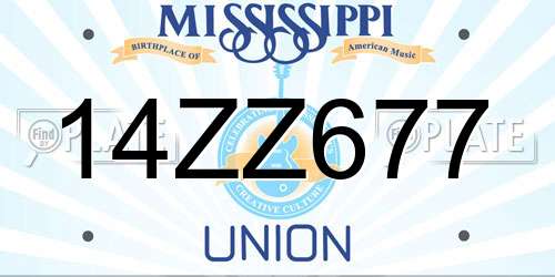 14ZZ677 Mississippi License Plate