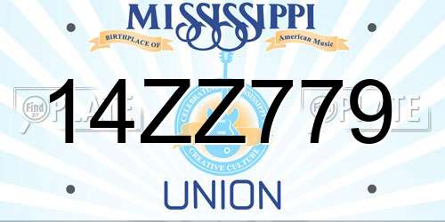 14ZZ779 Mississippi License Plate