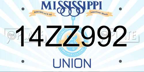 14ZZ992 Mississippi License Plate