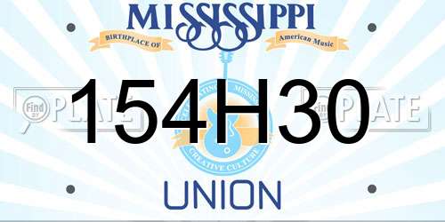 154H30 Mississippi License Plate