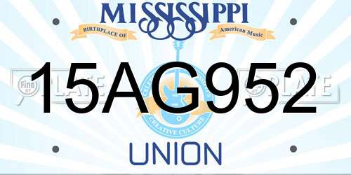 15AG952 Mississippi License Plate