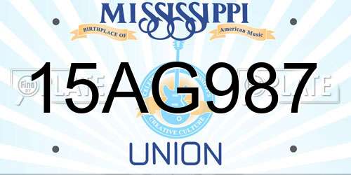 15AG987 Mississippi License Plate