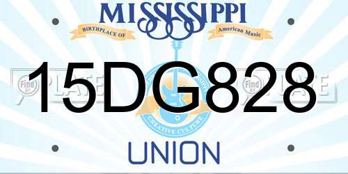 15DG828 Mississippi License Plate