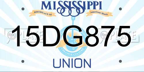 15DG875 Mississippi License Plate