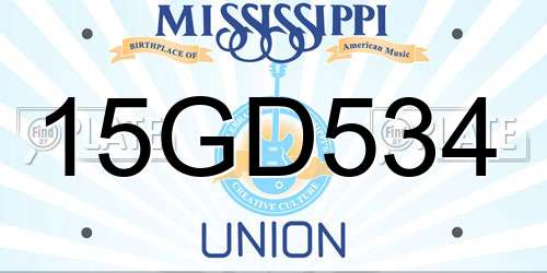 15GD534 Mississippi License Plate