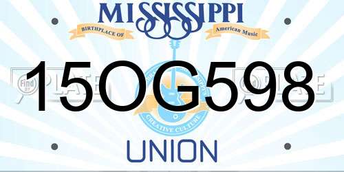 15OG598 Mississippi License Plate