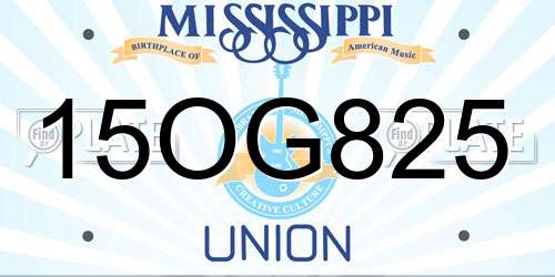 15OG825 Mississippi License Plate