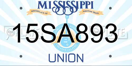 15SA893 Mississippi License Plate