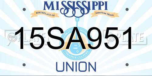 15SA951 Mississippi License Plate