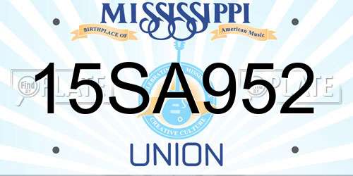15SA952 Mississippi License Plate