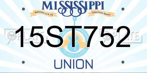 15ST752 Mississippi License Plate