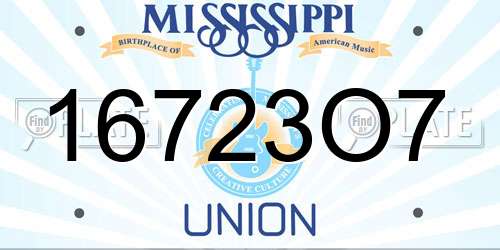16723O7 Mississippi License Plate