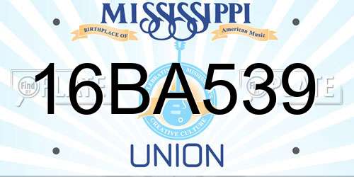 16BA539 Mississippi License Plate