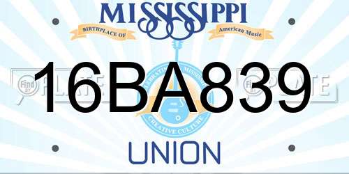 16BA839 Mississippi License Plate