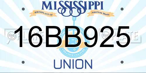 16BB925 Mississippi License Plate