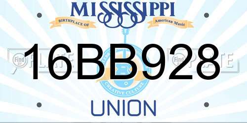 16BB928 Mississippi License Plate