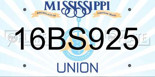 16BS925 Mississippi License Plate