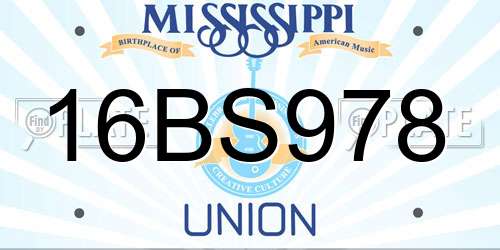 16BS978 Mississippi License Plate