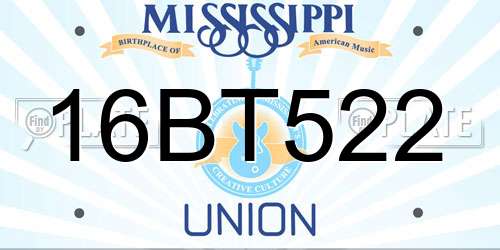 16BT522 Mississippi License Plate