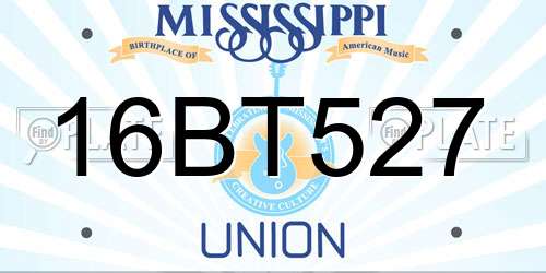 16BT527 Mississippi License Plate