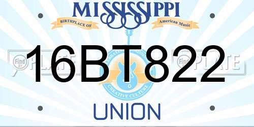 16BT822 Mississippi License Plate