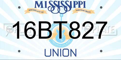 16BT827 Mississippi License Plate