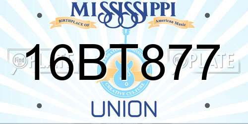 16BT877 Mississippi License Plate