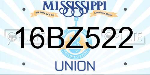 16BZ522 Mississippi License Plate