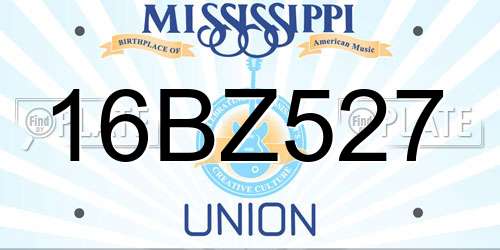 16BZ527 Mississippi License Plate