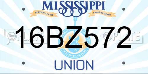 16BZ572 Mississippi License Plate