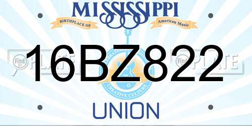 16BZ822 Mississippi License Plate