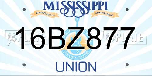 16BZ877 Mississippi License Plate