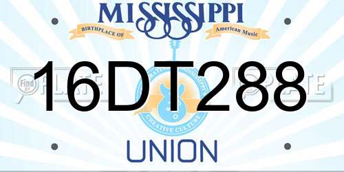 16DT288 Mississippi License Plate