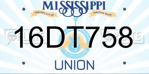 16DT758 Mississippi License Plate