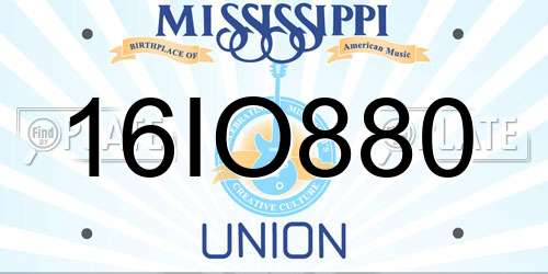 16IO880 Mississippi License Plate